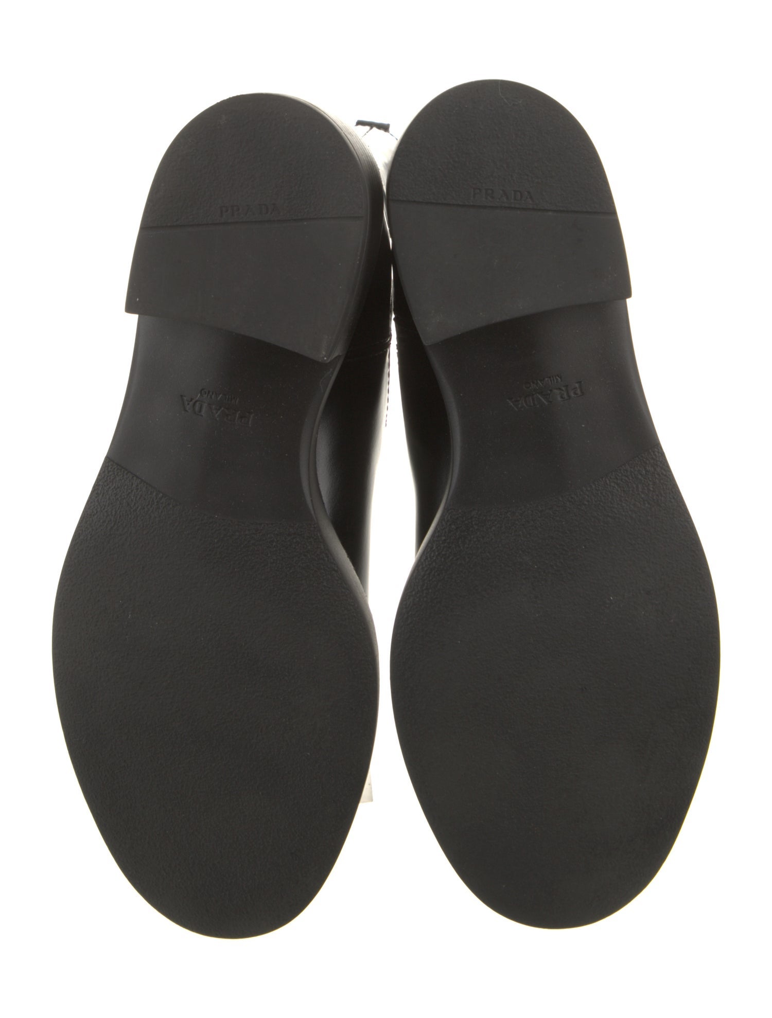 Prada Enameled Metal Triangle Leather Chelsea Boots